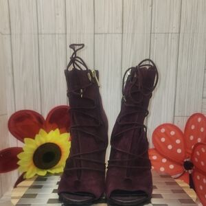 Sam Edelman Burgundy Lace-Up Heeled Boots